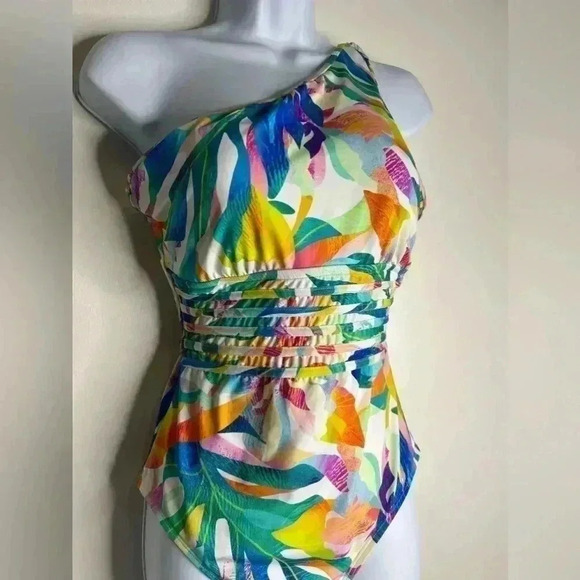 La Blanca Wild Tropic One Shoulder One Piece Swimsuit Size 12 - Picture 3 of 6